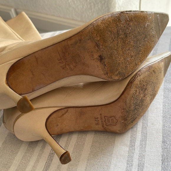 JIMMY CHOO HEELED BOOTS. Sz 37.5 (approx 7). Tan. Zip up back. See all photos! - Picture 13 of 16